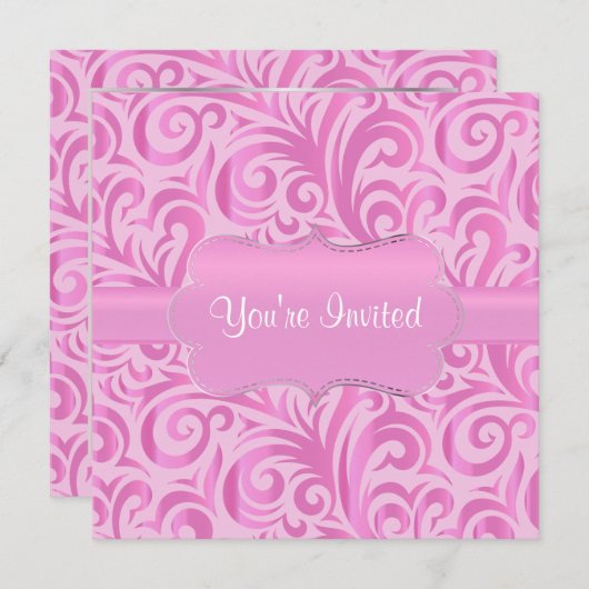 30歳の誕生日パーティー|ピンク、シルバー、ホワイトバーダー 招待状 (正面/裏面)