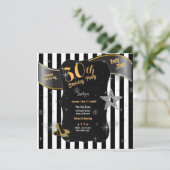 30歳の誕生日パーティー ブラックストライプ ゴールドステレオの 招待状 (スタンド正面)