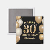 30歳の誕生日パーティー ブラック ゴールド風船 マグネット (正面/裏面)