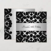 30歳の誕生日パーティー ブラック ホワイト シルバー 花 招待状 (正面/裏面)
