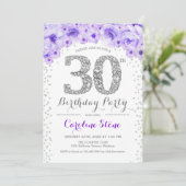 30歳の誕生日パーティー – ホワイトシルバーパープル 招待状 (スタンド正面)