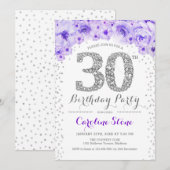 30歳の誕生日パーティー – ホワイトシルバーパープル 招待状 (正面/裏面)