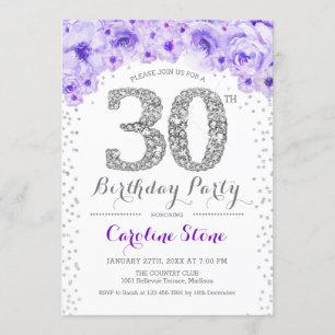 30歳の誕生日パーティー – ホワイトシルバーパープル 招待状