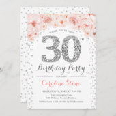 30歳の誕生日パーティー – ホワイトシルバーピンク 招待状 (正面/裏面)