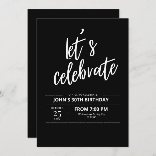 30歳の誕生日パーティー ミニマル 大人の誕生日 招待状 (正面/裏面)