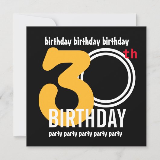 30歳の誕生日パーティー モダン ビッグナンバー A03A 招待状 (正面)