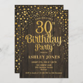 30歳の誕生日パーティー - ラスティックウッド＆ゴールド 招待状 (正面/裏面)