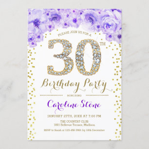 30歳の誕生日パーティー – 白金ゴールド紫 招待状