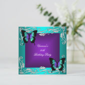 30歳の誕生日パーティー 紫と青の蝶 シルバー 招待状 (スタンド正面)