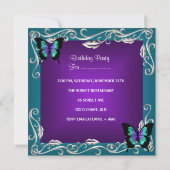 30歳の誕生日パーティー 紫と青の蝶 銀 招待状 (裏面)