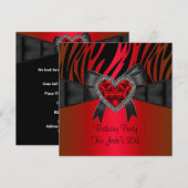 30歳の誕生日パーティー 赤いハートのジュエル ゼブラ 招待状 (正面/裏面)