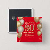 30歳の誕生日パーティー 赤と金の風船 缶バッジ (正面&裏面)