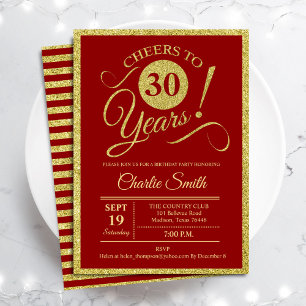 30歳の誕生日パーティー-金ゴールド赤ANY AGE 招待状