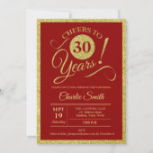 30歳の誕生日パーティー-金ゴールド赤ANY AGE 招待状 (正面)