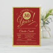 30歳の誕生日パーティー-金ゴールド赤ANY AGE 招待状 (スタンド正面)