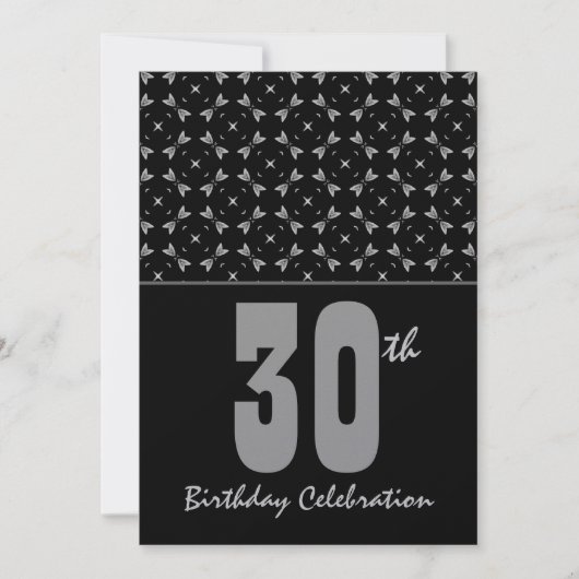 30歳の誕生日パーティー（黒と銀の幾何学） 招待状 (正面)