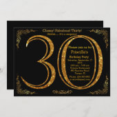 30歳の誕生日パーティー、30、ギャツビー、黒と金 招待状 (正面/裏面)