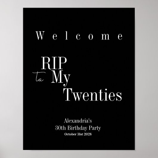 30歳の誕生日パーティー RIP 20代 ようこそ サイン ポスター (正面)