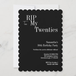 30歳の誕生日パーティー RIP Twenties 黒白 招待状