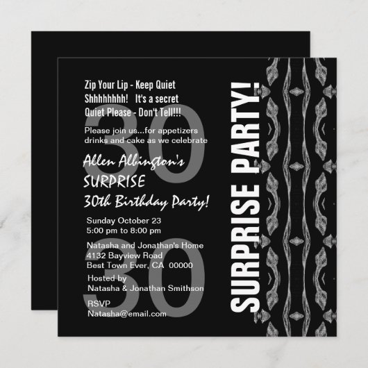 30歳の誕生日パーティーGilver白黒 招待状 (正面/裏面)