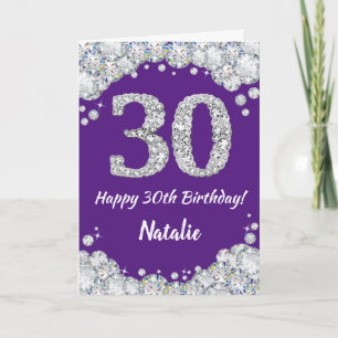 30歳の誕生日パープルとシルバーグリッターカード カード