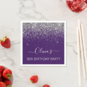 30歳の誕生日パープルシルバーグリッター任意の年齢 スタンダードカクテルナプキン (インサイチュ)