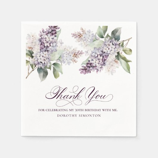 30歳の誕生日パープル薄紫春フラワーカクテル スタンダードカクテルナプキン (正面)