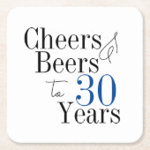 30歳の誕生日ビールと応援タイポグラフィパーティー スクエアペーパーコースター (正面)