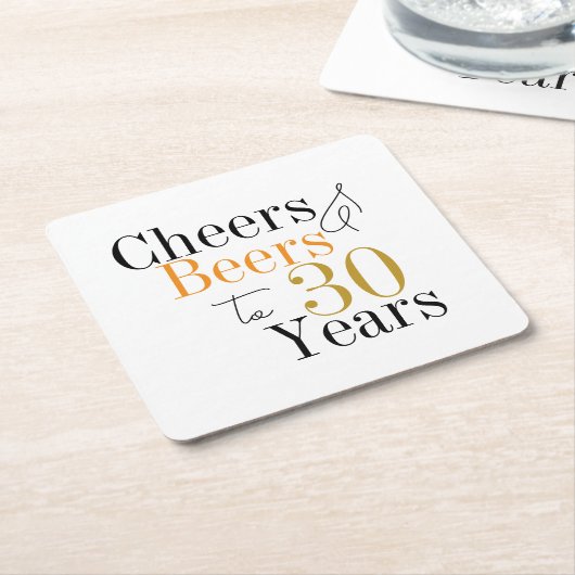 30歳の誕生日ビールと応援ミニマルパーティー スクエアペーパーコースター (アングル)