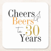 30歳の誕生日ビールと応援ミニマルパーティー スクエアペーパーコースター (正面)