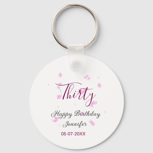 30歳の誕生日ピンクのグリッタースターブラック30th date キーホルダー (正面)