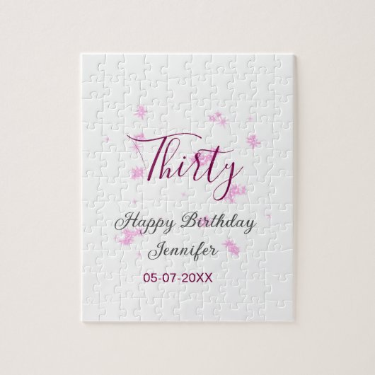 30歳の誕生日ピンクのグリッタースターブラック30th date ジグソーパズル (縦)