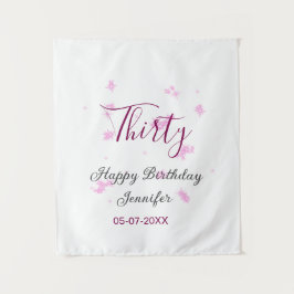 30歳の誕生日ピンクのグリッタースターブラック30th date タペストリー