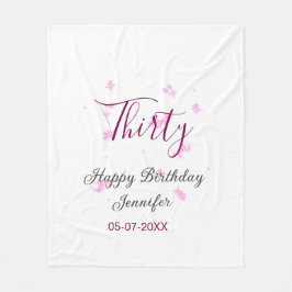 30歳の誕生日ピンクのグリッタースターブラック30th date フリースブランケット