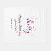 30歳の誕生日ピンクのグリッタースターブラック30th date フリースブランケット (正面(横))