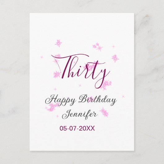 30歳の誕生日ピンクのグリッタースターブラック30th date ポストカード (正面)