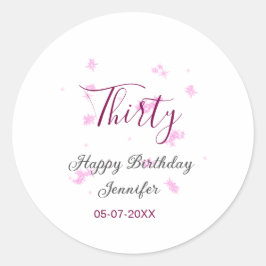 30歳の誕生日ピンクのグリッタースターブラック30th date ラウンドシール