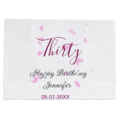 30歳の誕生日ピンクのグリッタースターブラック30th date ラージペーパーバッグ (裏面)