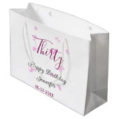 30歳の誕生日ピンクのグリッタースターブラック30th date ラージペーパーバッグ (裏面アングル)