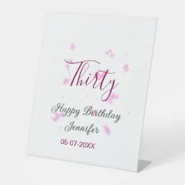 30歳の誕生日ピンクのグリッタースターブラック30th date 台座サイン