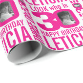 30歳の誕生日ピンクのルック30カスタムの写真と名前 ラッピングペーパー (ロールコーナー)