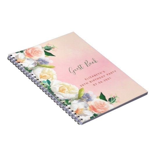 30歳の誕生日ピンクのローズ金ゴールド花模様ゲストブック ノートブック (右側)