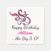 30歳の誕生日ピンクの渦巻き旋回カスタム紙ナプキンス スタンダードカクテルナプキン (正面)