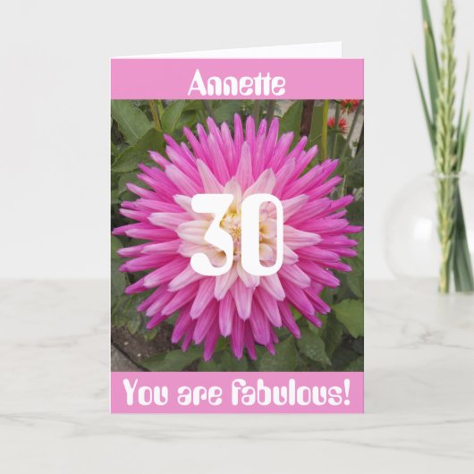 30歳の誕生日ピンクの花パーソナライズされた誕生日 カード (正面)