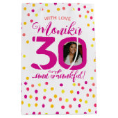 30歳の誕生日ピンクの黄色の紙吹雪写真のお願い ミディアムペーパーバッグ (正面)