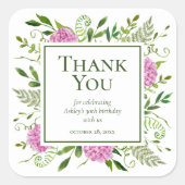 30歳の誕生日ピンクアジサイありがとう スクエアシール (正面)