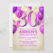 30歳の誕生日ピンクバルーン招待状 招待状 (正面)