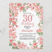 30歳の誕生日ピンクボホ植物花フローラ 招待状 (正面/裏面)