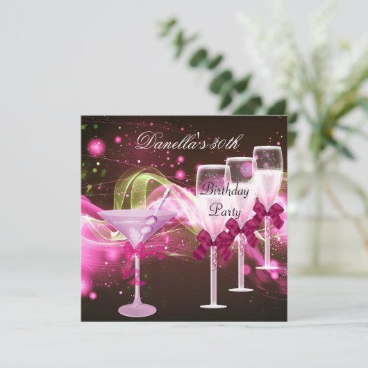 30歳の誕生日ピンクマルティニシャンパン 招待状 (スタンド正面)