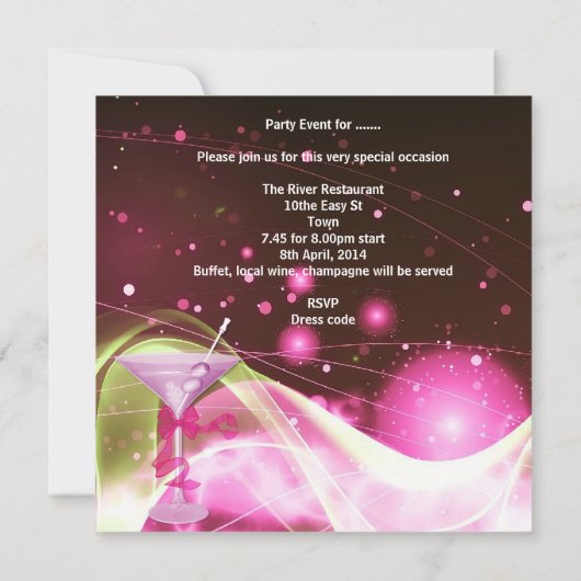 30歳の誕生日ピンクマルティニシャンパン 招待状 (裏面)